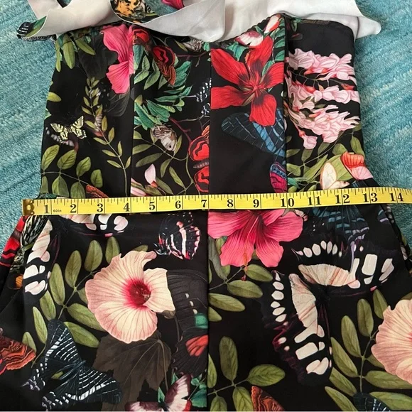 H&M Jumpsuit Romper Floral ruffle sleeve black red pink stretch size 8/38 - Picture 6 of 12